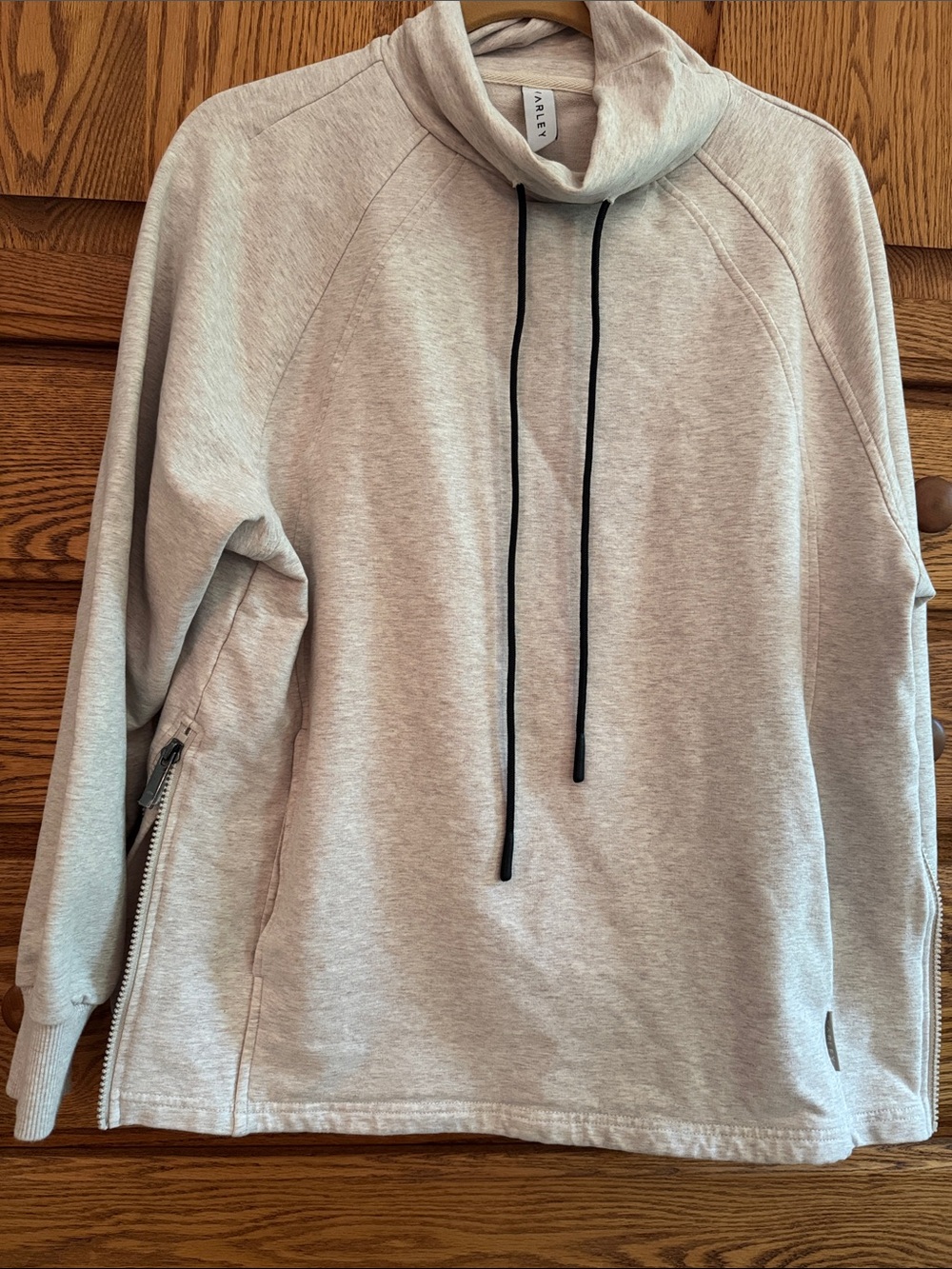 Varley Light Heather Gray Funnel-Neck Pullover with Black Drawcords